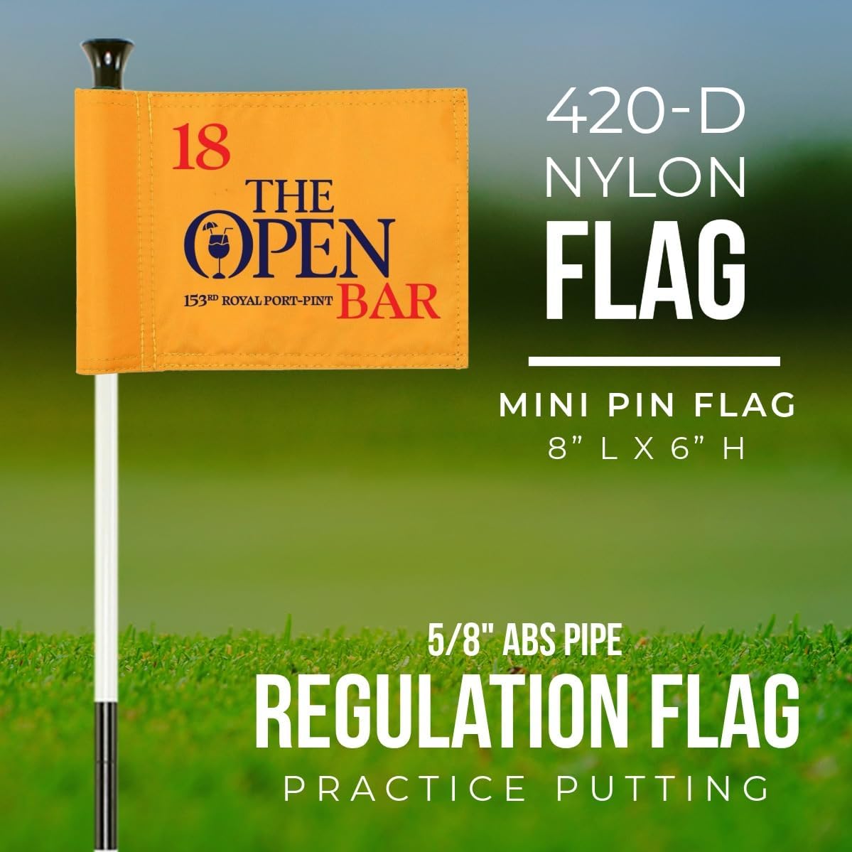 Golf Flag 8x6 Inch – 420D Nylon Double-Sided Mini Pin Flag with Tube Inset, Practice Putting Green Flags for Yard (The Open-Inspired)