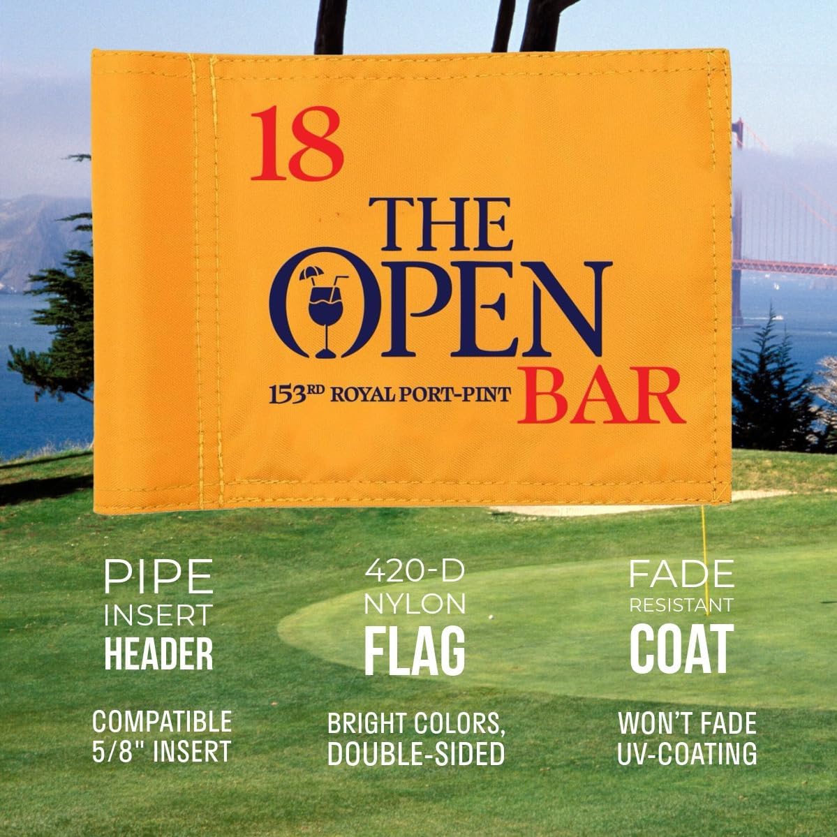 Golf Flag 8x6 Inch – 420D Nylon Double-Sided Mini Pin Flag with Tube Inset, Practice Putting Green Flags for Yard (The Open-Inspired)