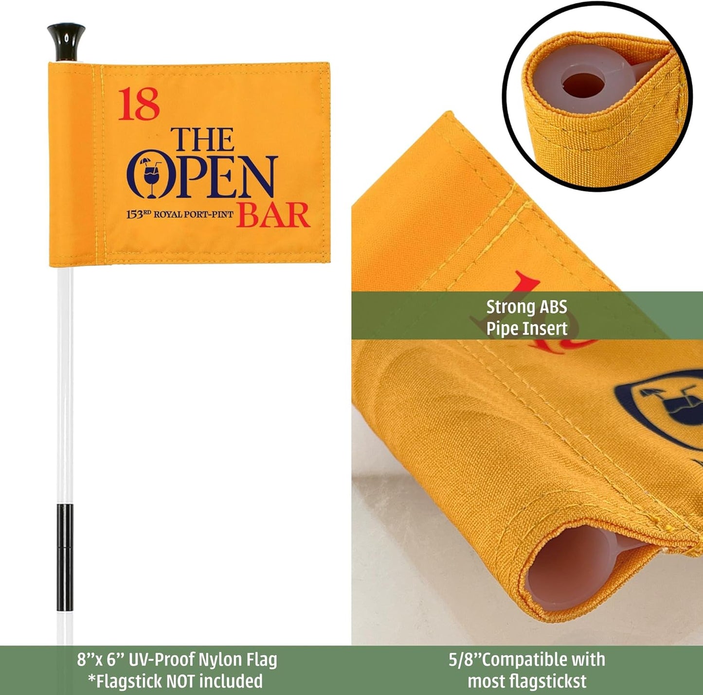 Golf Flag 8x6 Inch – 420D Nylon Double-Sided Mini Pin Flag with Tube Inset, Practice Putting Green Flags for Yard (The Open-Inspired)