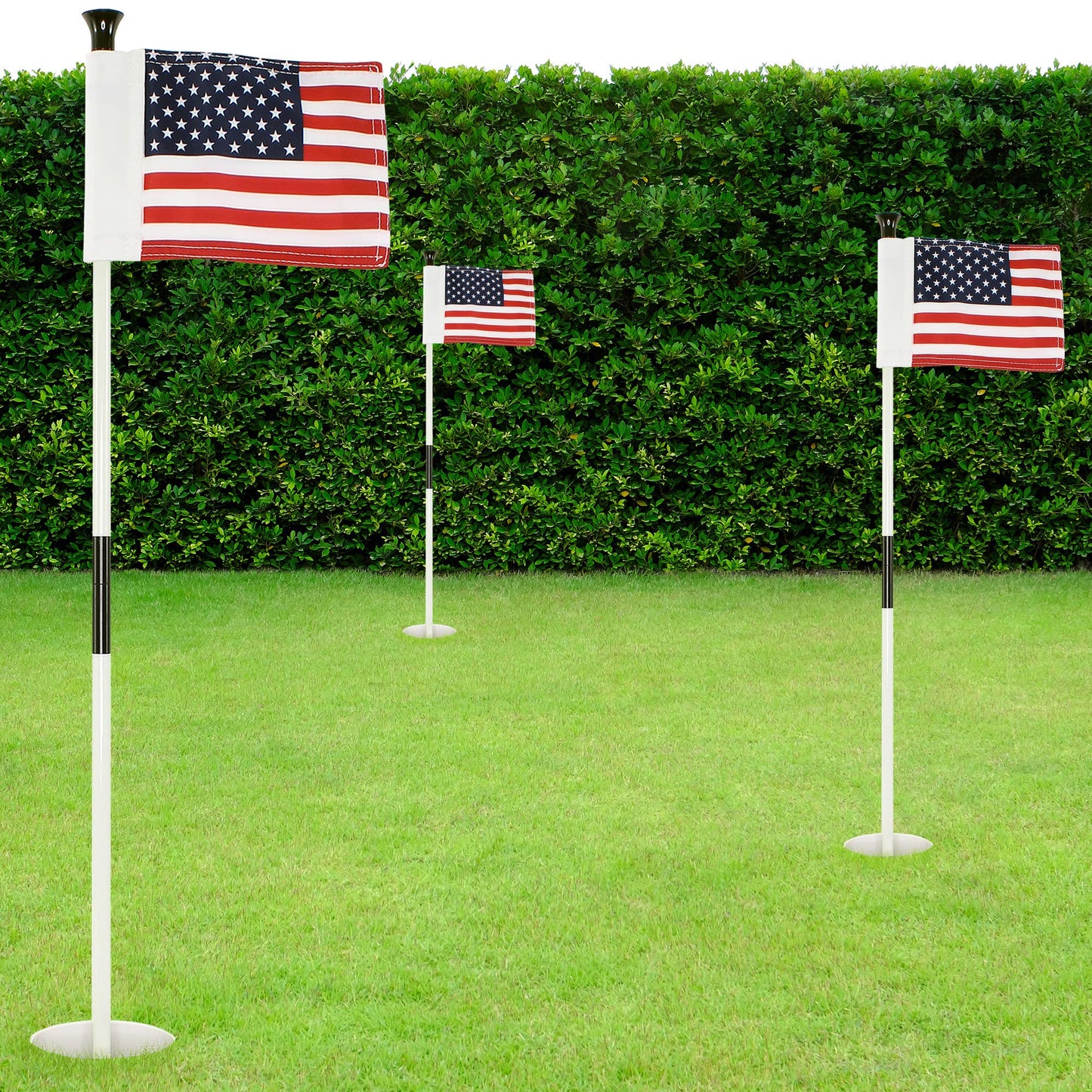Golf Practice Pin Flags with USA Numbers, 8x6 Inch, Set of 3, Includes 3-ft Fiberglass Flagstick, Ball Retriever, 4-Inch Hole Cup (Numbered Set of 3)