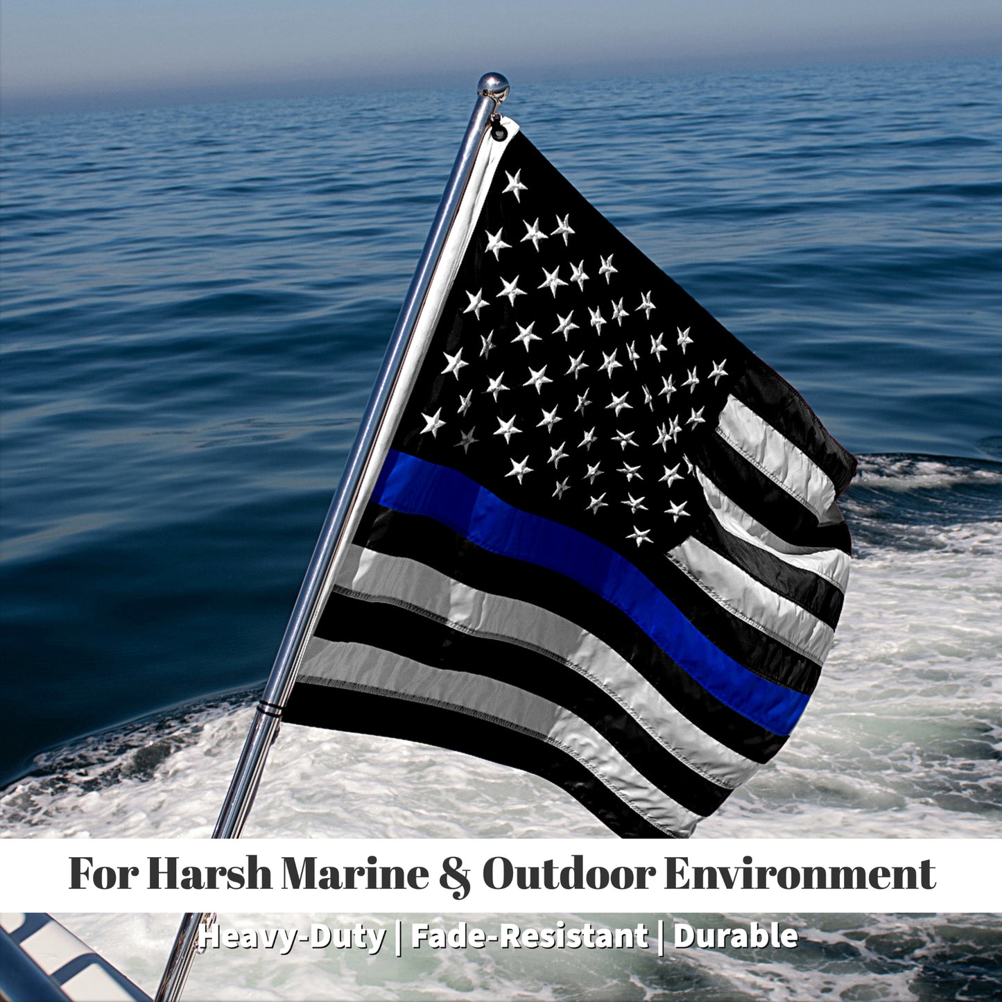 Police Boat Flag 12" x 18" Inch Blue Thin Line American Cabin Waterproof Embroidered Marine & Golf Cart Flags