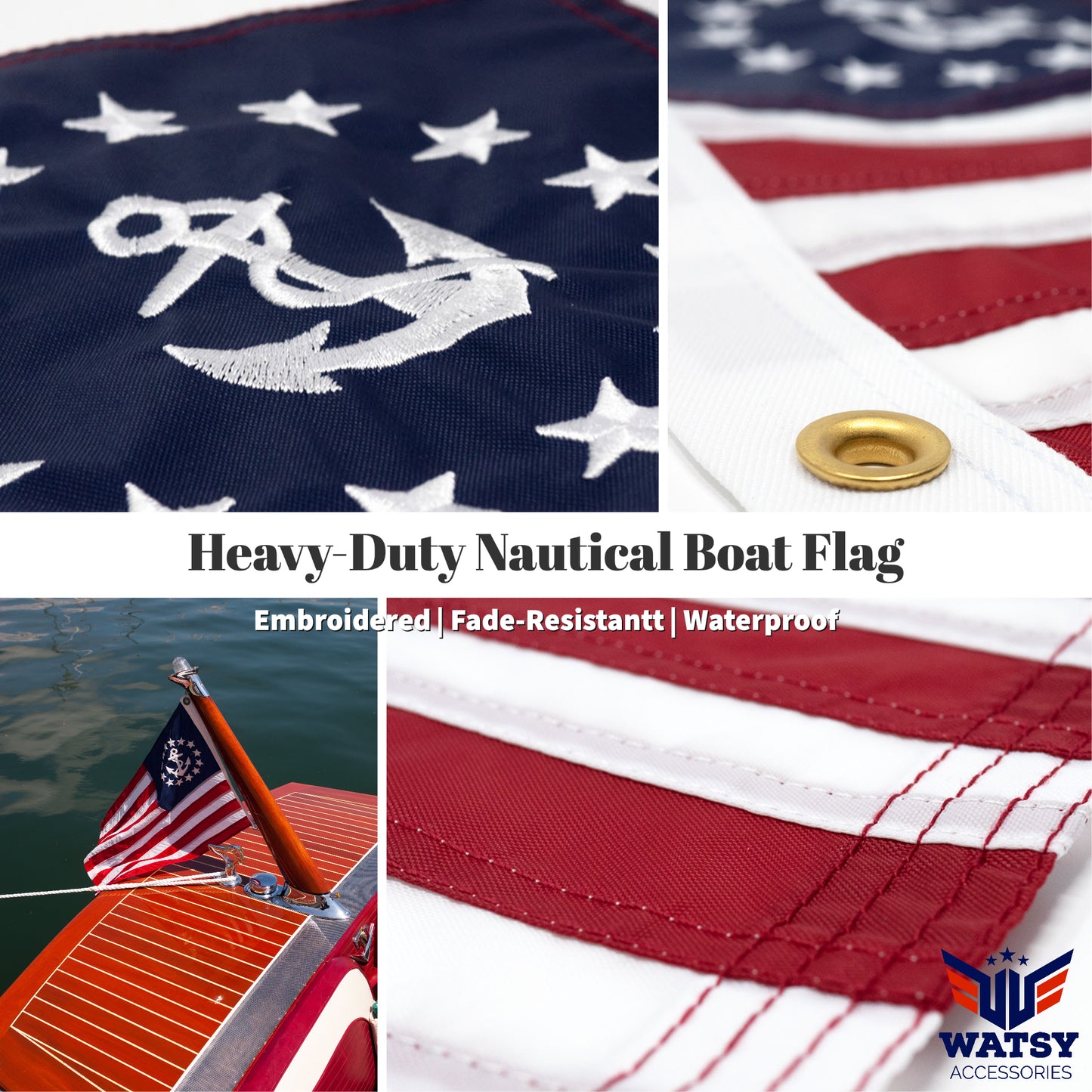 American US Yacht Ensign Boat Flag 16" x 24" Inch Nautical Cabin Waterproof Embroidered Marine & Golf Cart Flags