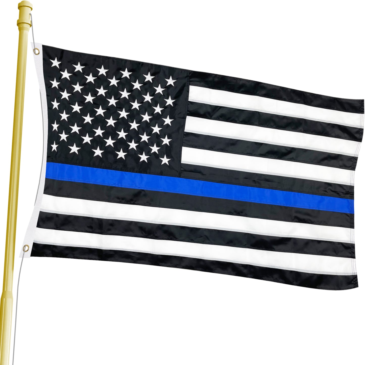 Thin Blue Line Police Flag 3x5 ft Embroidered Outdoor Blue Lives Matter Heavy Duty Enforcement Officer Flags Durable Double Stitched UV Protected