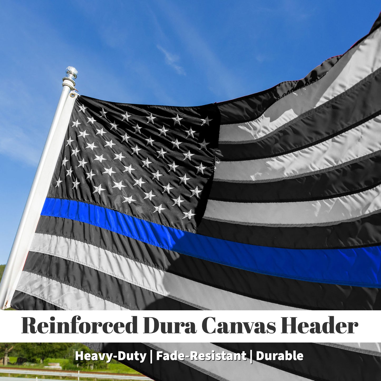 Thin Blue Line Police Flag 3x5 ft Embroidered Outdoor Blue Lives Matter Heavy Duty Enforcement Officer Flags Durable Double Stitched UV Protected