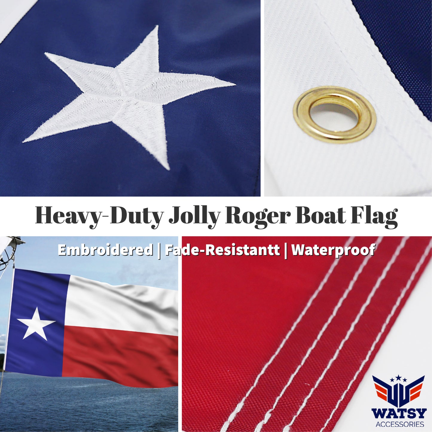 Texas State Boat Flag With Pole Kit 12" x 18" Cabin Waterproof Embroidered Marine & Golf Cart Flags