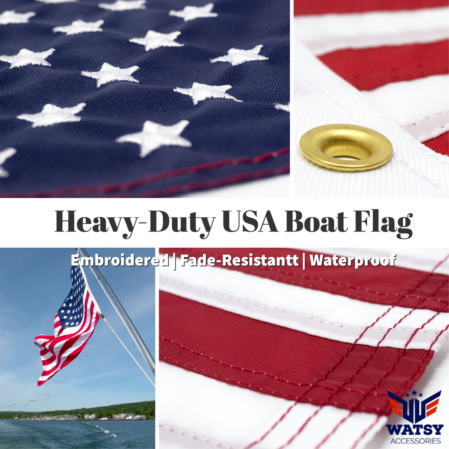 American USA Boat Flag With Pole Kit 12" x 18" Cabin Waterproof Embroidered Marine & Golf Cart Flags