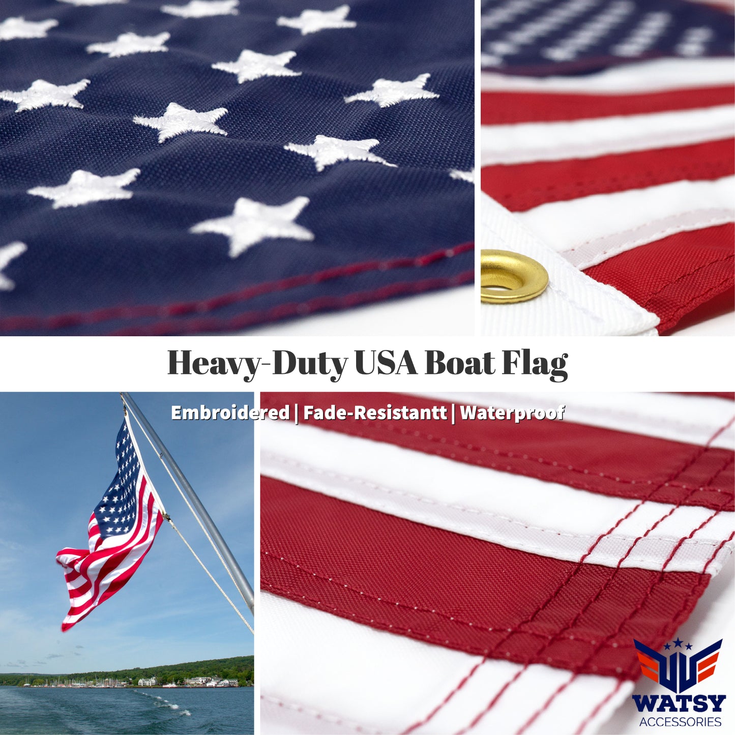 American USA Boat Flag 12" x 18" Cabin Waterproof Embroidered Marine & Golf Cart Flags