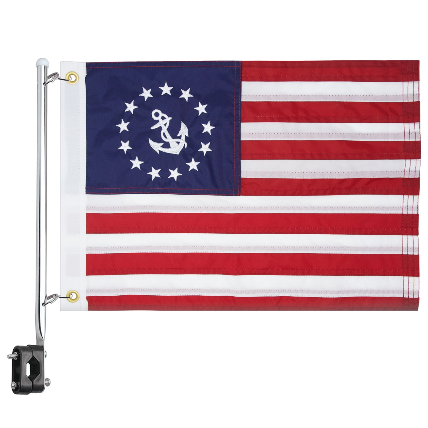 American US Yacht Ensign Boat Flag With Pole Kit 12" x 18" Nautical Cabin Waterproof Embroidered Marine & Golf Cart Flags