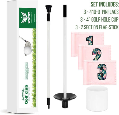 Golf Practice Pin Flags with USA Numbers, 8x6 Inch, Set of 3, Includes 3-ft Fiberglass Flagstick, Ball Retriever, 4-Inch Hole Cup (Numbered Set of 3)