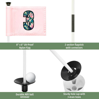 Golf Practice Pin Flags with USA Numbers, 8x6 Inch, Set of 3, Includes 3-ft Fiberglass Flagstick, Ball Retriever, 4-Inch Hole Cup (Numbered Set of 3)