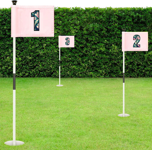 Golf Practice Pin Flags with USA Numbers, 8x6 Inch, Set of 3, Includes 3-ft Fiberglass Flagstick, Ball Retriever, 4-Inch Hole Cup (Numbered Set of 3)