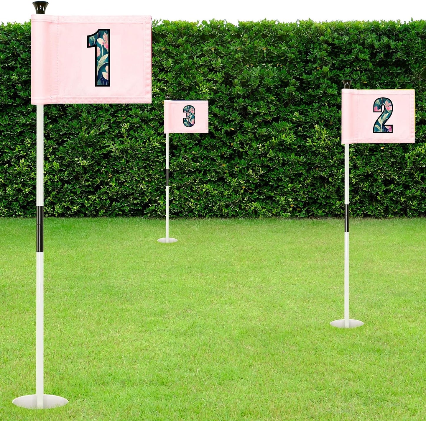 Golf Practice Pin Flags with USA Numbers, 8x6 Inch, Set of 3, Includes 3-ft Fiberglass Flagstick, Ball Retriever, 4-Inch Hole Cup (Numbered Set of 3)