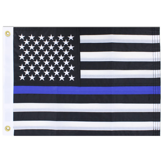 Police Boat Flag 12" x 18" Inch Blue Thin Line American Cabin Waterproof Embroidered Marine & Golf Cart Flags