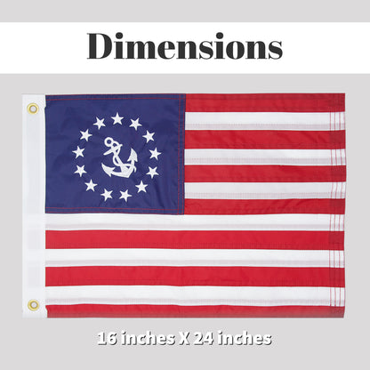 American US Yacht Ensign Boat Flag 16" x 24" Inch Nautical Cabin Waterproof Embroidered Marine & Golf Cart Flags