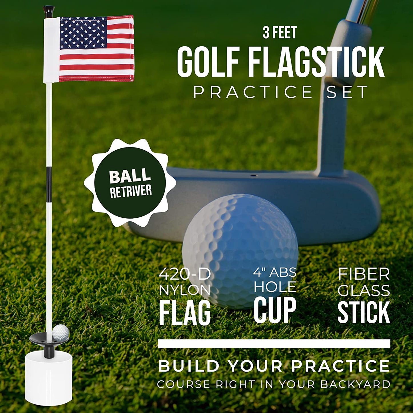 Golf Putting Green Flags Set - USA Set Of 3
