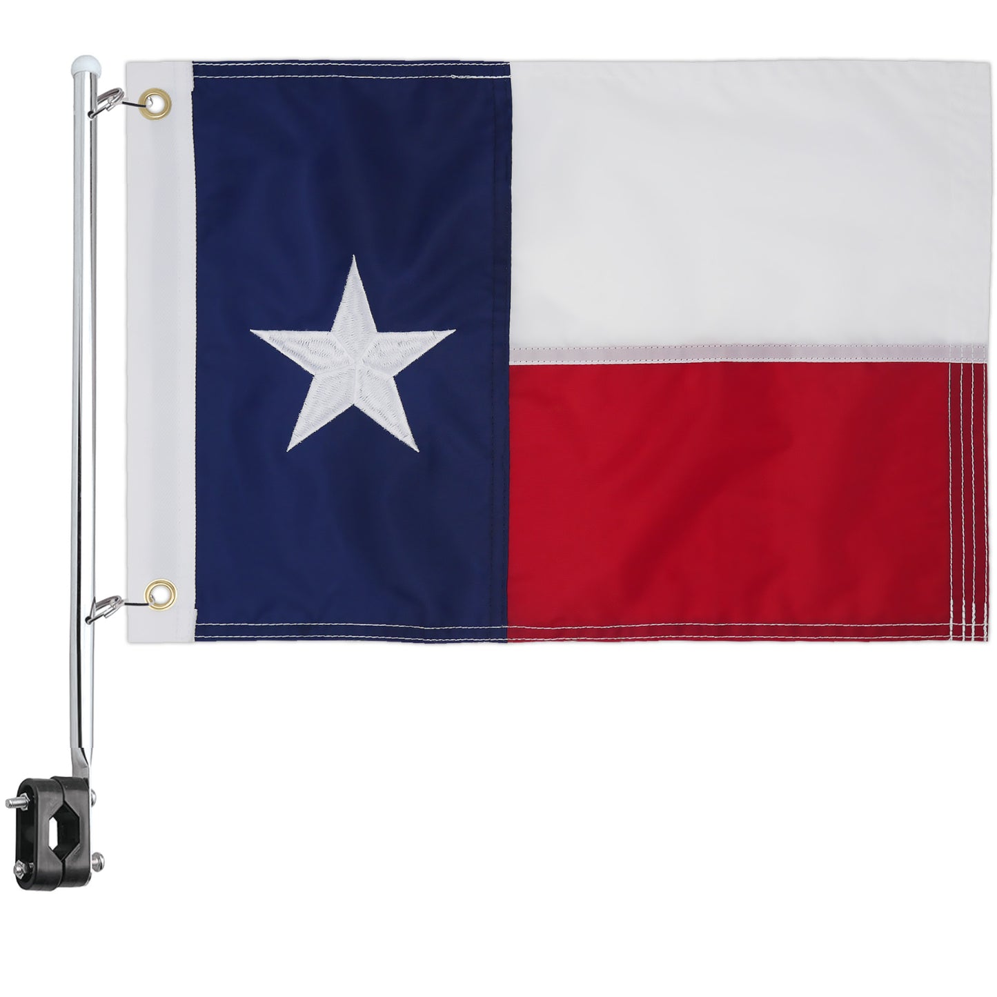 Texas State Boat Flag With Pole Kit 12" x 18" Cabin Waterproof Embroidered Marine & Golf Cart Flags