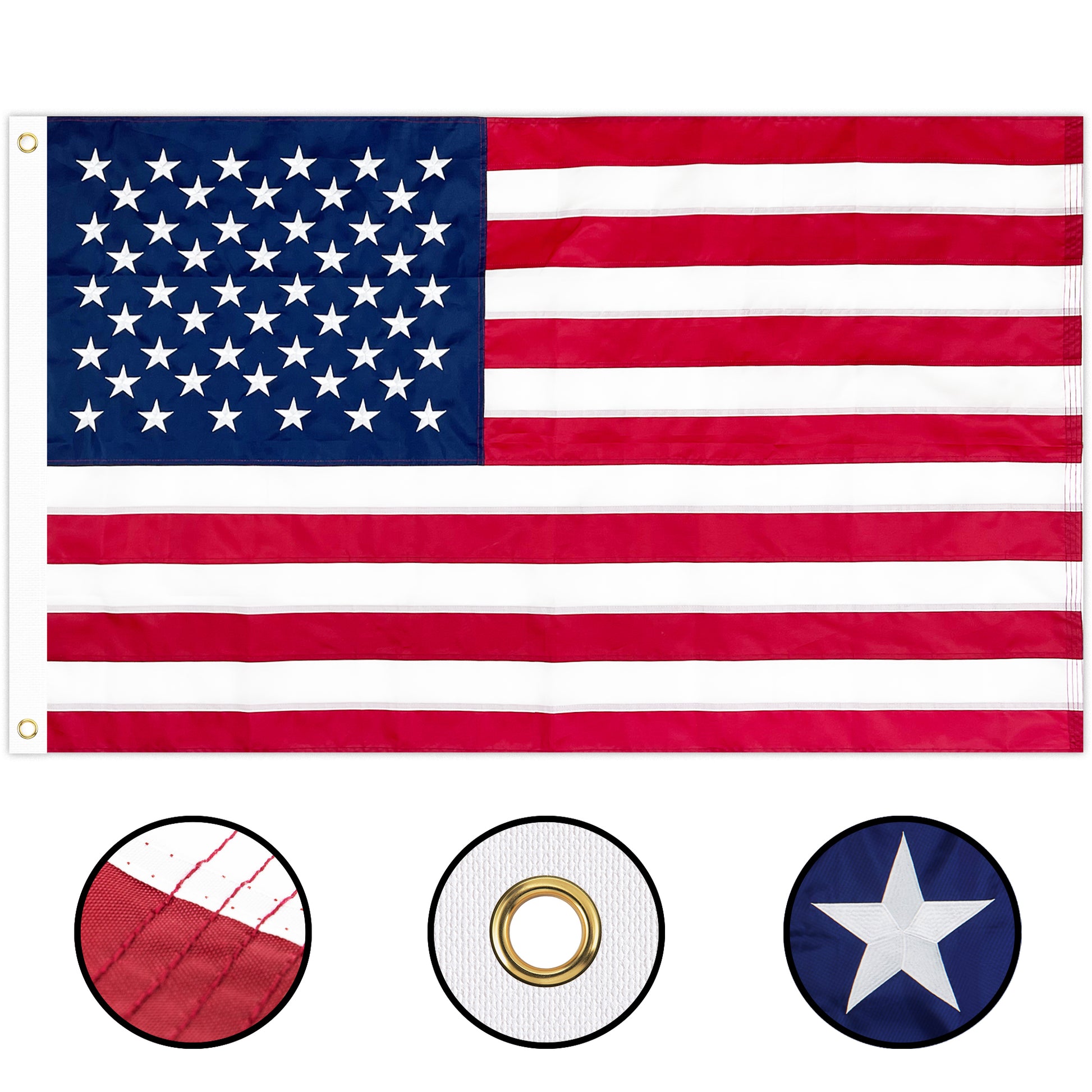 American Flag 3x5 ft Outdoor Heavy Duty Embroidered Stars Fade Resistance  Brass Grommets