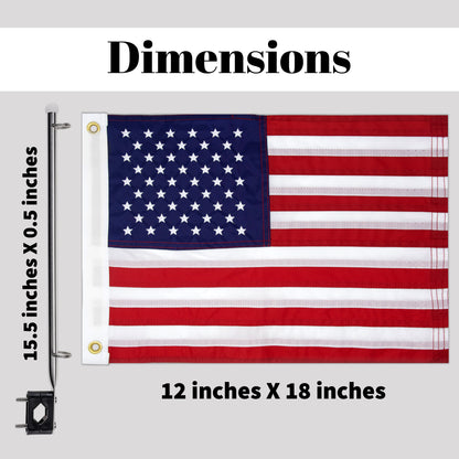 American USA Boat Flag With Pole Kit 12" x 18" Cabin Waterproof Embroidered Marine & Golf Cart Flags